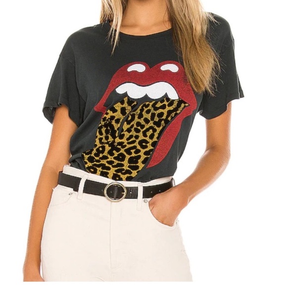 DAYDREAMER x free people Rolling Stones leopard tongue tour tee / vintage black - Picture 3 of 6